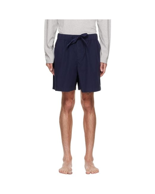 Tekla Blue Poplin Pyjama Shorts for men