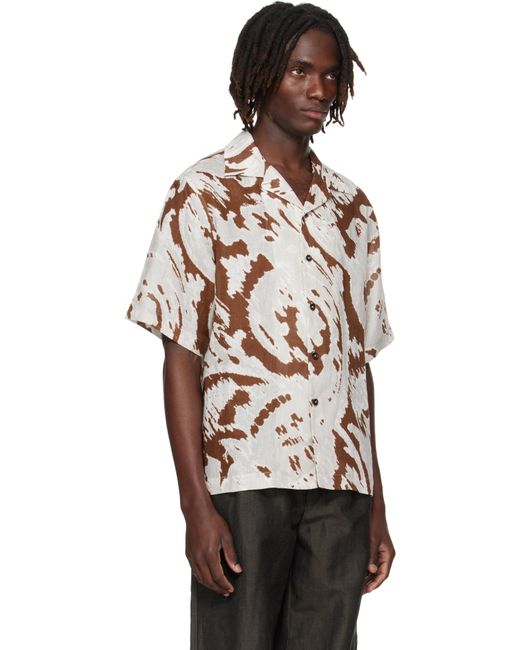 Commas Black Paisley Linen Camp Collar Shirt for men