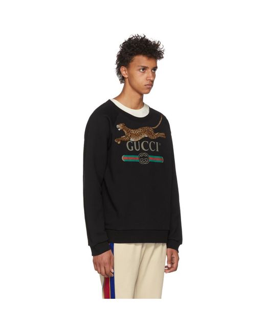 Gucci Fake Logo Feline Sweatshirt in Black for Men | Lyst
