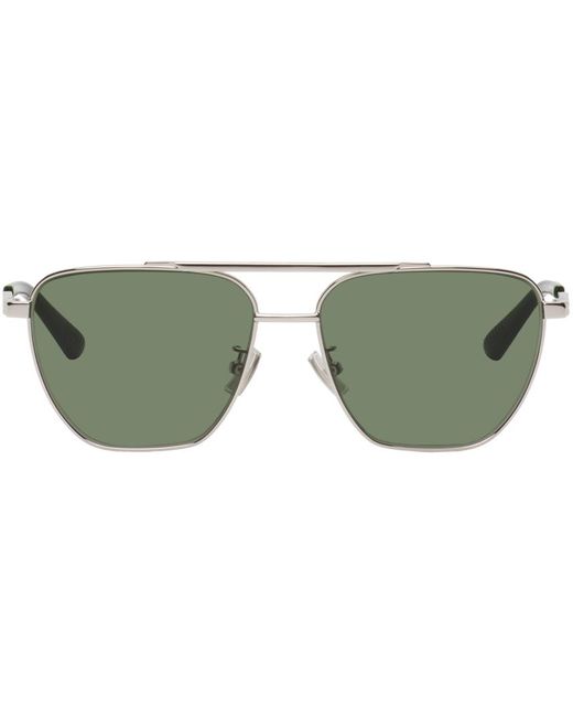 Bottega Veneta Silver & Green Aviator Sunglasses