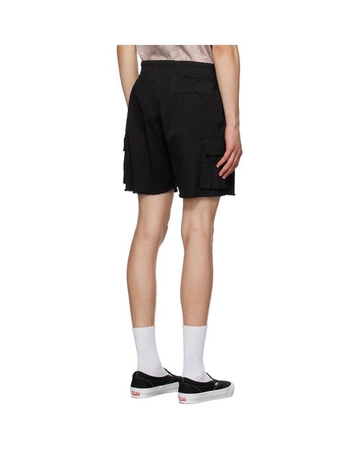 Les Tien Black Cargo Pocket Shorts for men