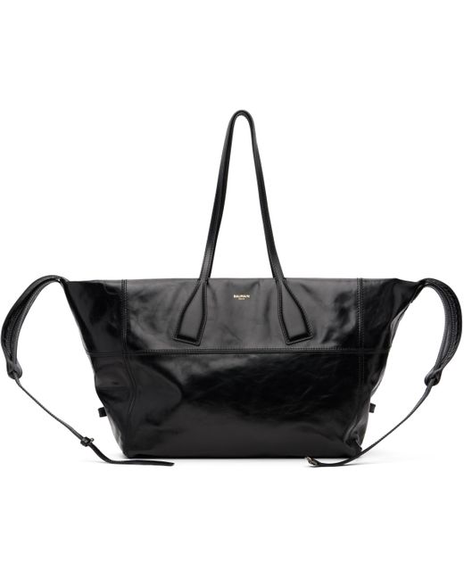 Balmain Black Track Zip Shiny Calfskin Tote for men