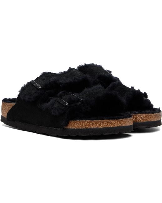 Birkenstock Black Regular Arizona Shearling Sandals