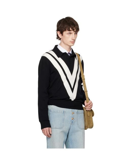 Valentino Black Knit Wool Logo Polo for men