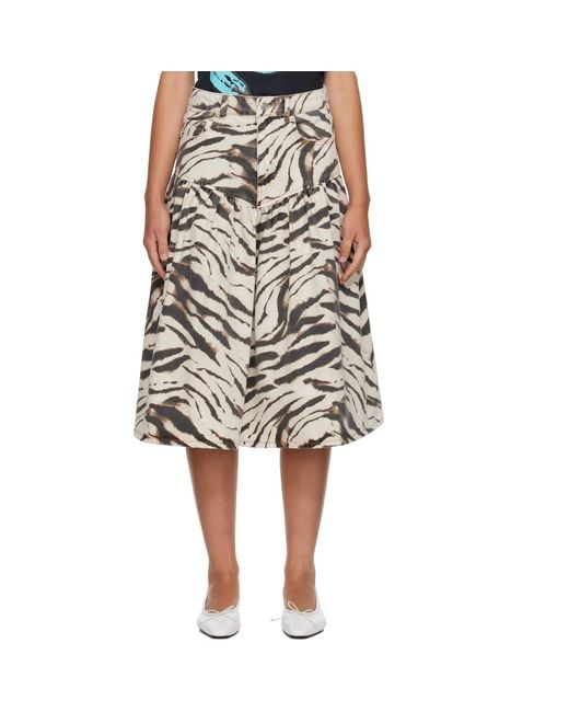 Ganni Black Off- & Printed Denim Midi Skirt