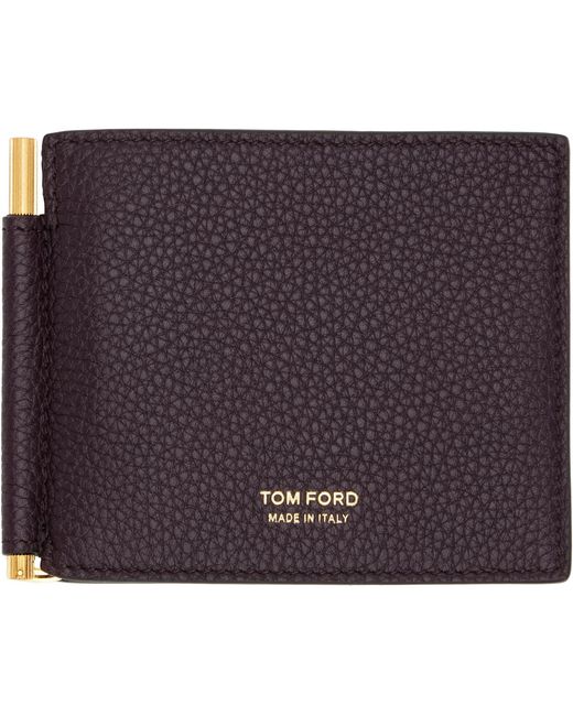Tom Ford Black Burgundy Grain Leather Money Clip Wallet for men