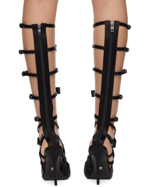 Versace Black Gianni Ribbon Satin Cage Heels