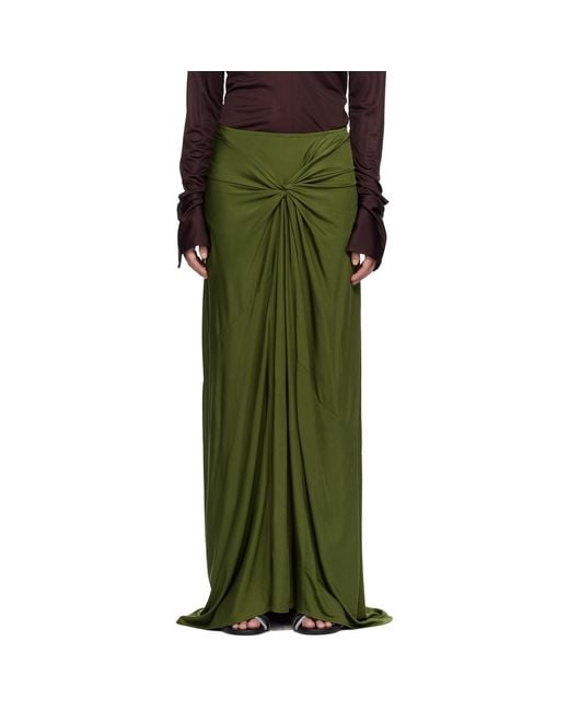 Dries Van Noten Green Long Draped Maxi Skirt
