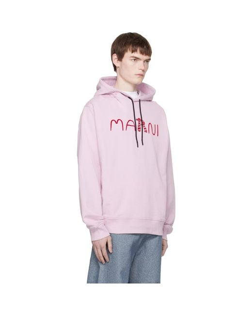 Marni Pink Flocked Animal Alphabet Logo Hoodie for men