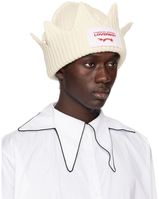 Charles Jeffrey White Off- Chunky Crown Beanie for men