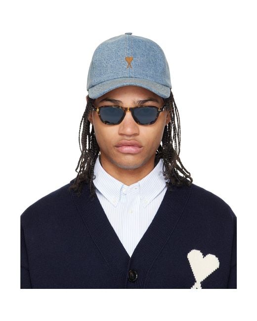 AMI Blue Denim Ami De Coeur Embroidery Cap for men