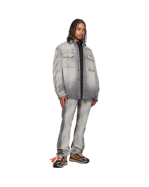 Off-White c/o Virgil Abloh Gray Diagonal Embroidered Twist Stack Jeans for men