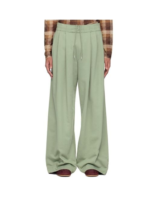 Dries Van Noten Green Pleated Sweatpants for men