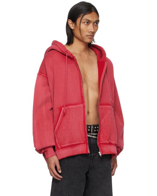 R13 Red Pink Gusset Zip-up Hoodie for men