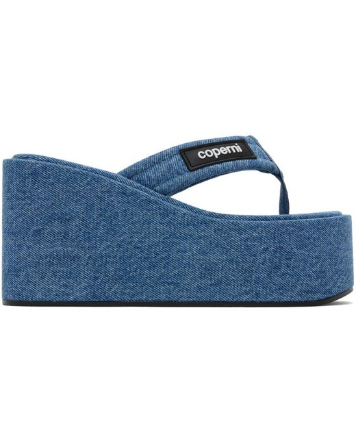 Coperni Blue Denim Branded Wedge Sandals