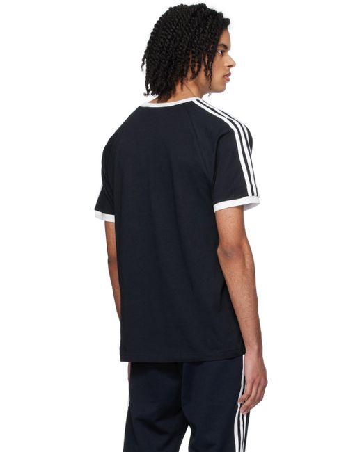 メンズ Adidas Originals ネイビー スリーストライプス Tシャツ Black