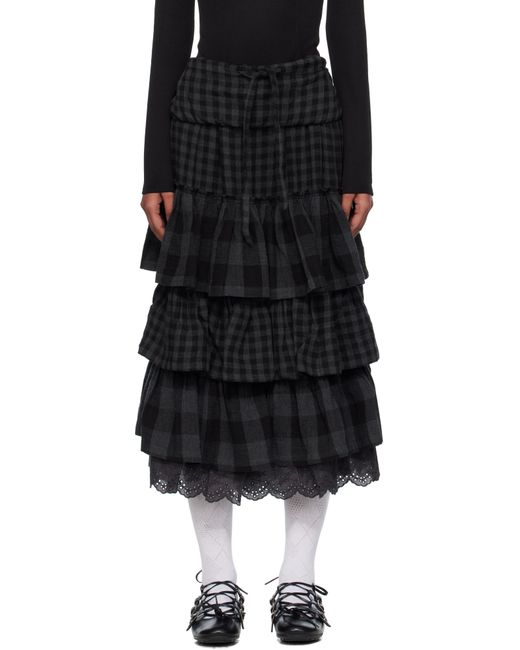 OPEN YY Black Rolled Waist Tiered Midi Skirt