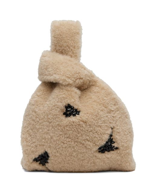 Simone Rocha Natural Mini Embellished Faux Fur Shopper Tote