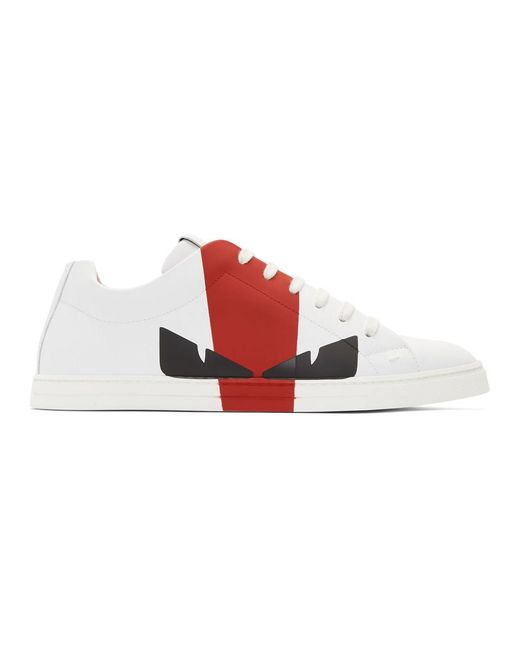 Fendi White And Red Leather Bag Bugs Sneakers for men