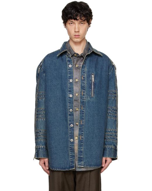 Feng Chen Wang Blue Faded Zip Denim Jacket for men