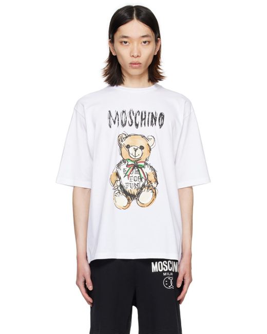 メンズ Moschino ホワイト Drawn Teddy Bear Tシャツ White