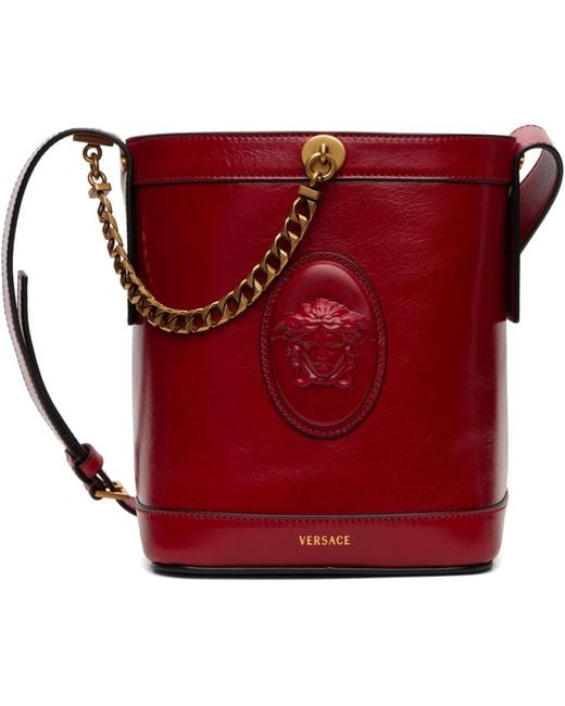 Versace Red Pivot Mini Leather Bucket Bag