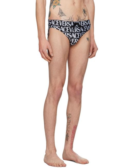 Versace Black Printed Swim Briefs for men