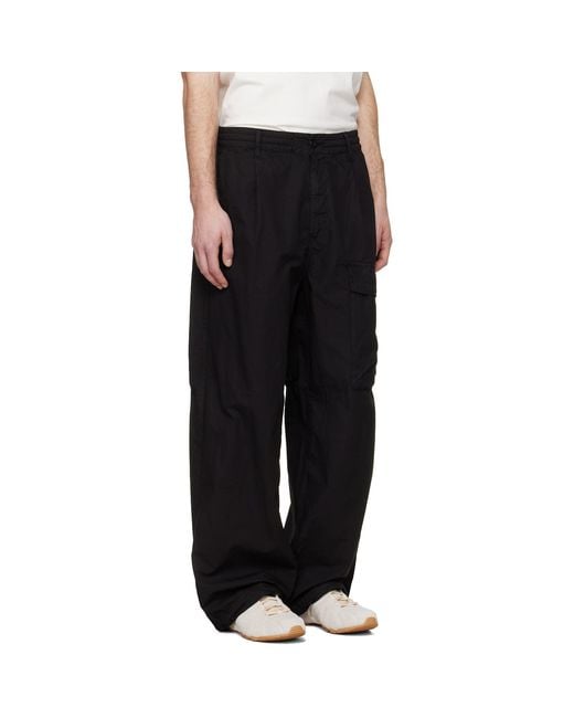 C P Company Black Micro-Reps Boxy Leg Pocket Lens Pants for men
