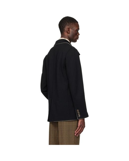 Valentino Black Single-Breasted Wool Patch Blazer for men