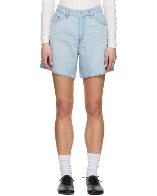 Levi's ブルー High Rise Baggy Linen+ Lightweight デニムショートパンツ Blue