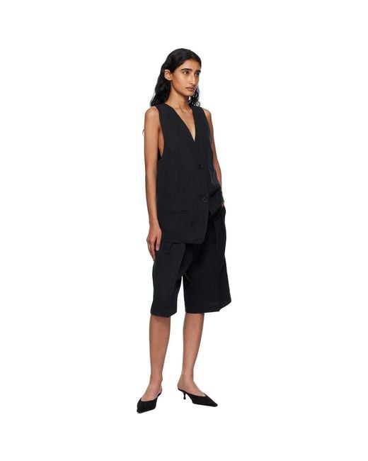 Frankie Shop Black Bilbao Pleated Linen Bermuda Shorts