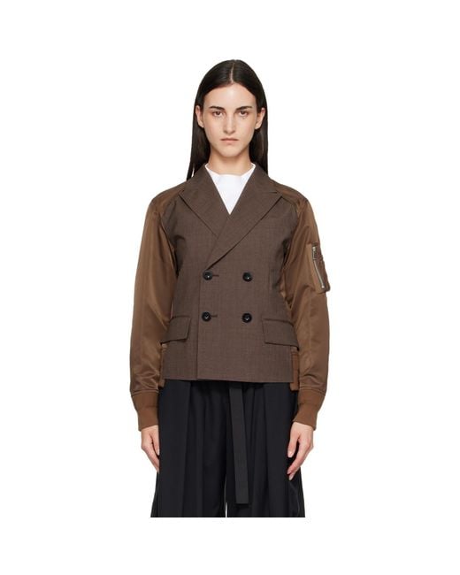 Sacai Brown Suiting X Nylon Twill Blazer
