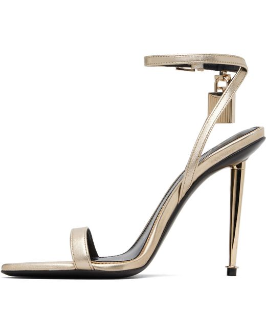 Tom Ford Metallic Laminated Padlock Pointy Naked Heeled Sandals