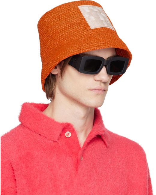 Jacquemus Red Orange Le Raphia 'le Bob Ficiu' Bucket Hat for men