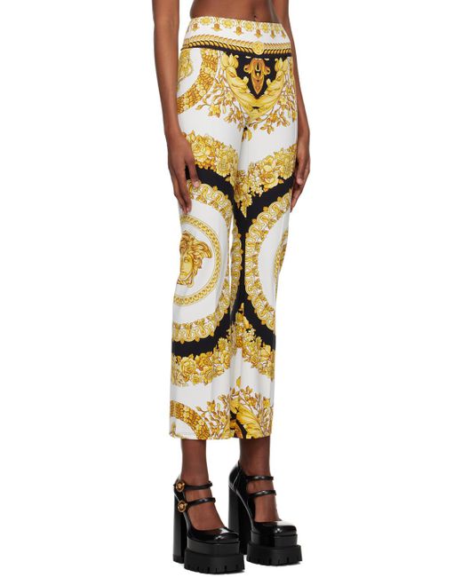 Versace Multicolor White & Gold Barocco leggings