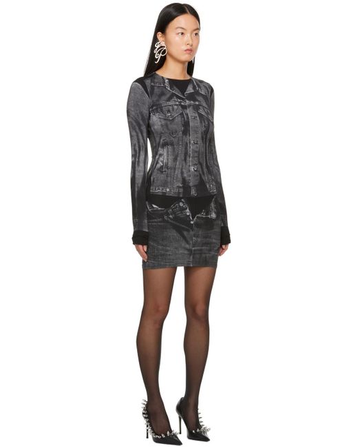 Jean Paul Gaultier Denim Trompe L'oeil Printed Stretch-jersey Mini Dress in  Black | Lyst
