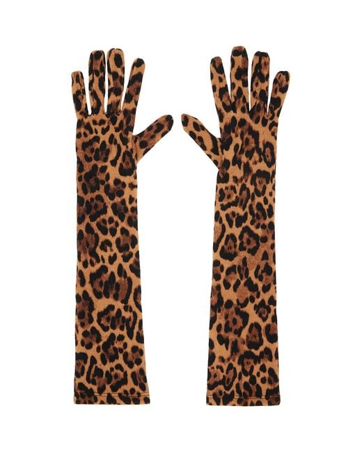 Anna Sui Brown Tan Leopard Knit Long Gloves