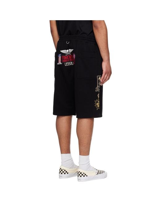 Mastermind Japan Black Multi Patched Shorts for men