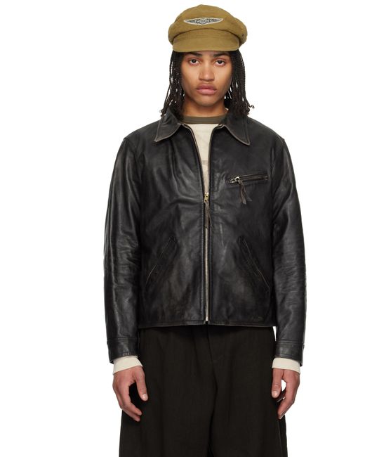 メンズ RRL ブラック Lynton Moto レザージャケット Black