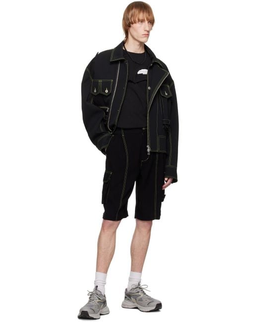 Feng Chen Wang Black Contrast Stitch Shorts for men