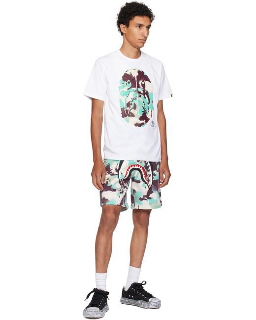 A Bathing Ape White Map Camo Ape Head Shark T-Shirt for men