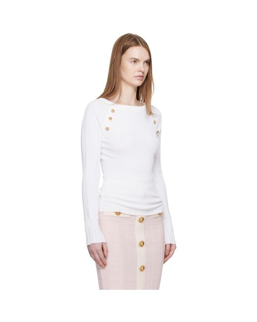 Balmain White Knit Buttons Sweater