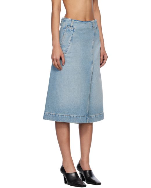 Victoria Beckham ブルー ラップ ディテール デニム ミディアムスカート Blue