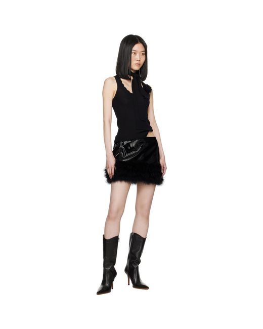Blumarine Black Marabou Feather Faux-Leather Miniskirt