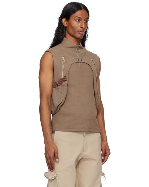 Charlie Constantinou Brown Waffle Jersey Utility Vest for men