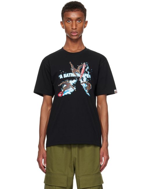 A Bathing Ape Black Printed Surfing Apes T-shirt for men