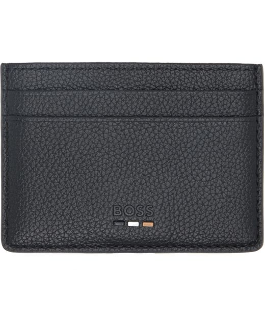 メンズ Boss ブラック フェイク グレインレザー カードケース Black