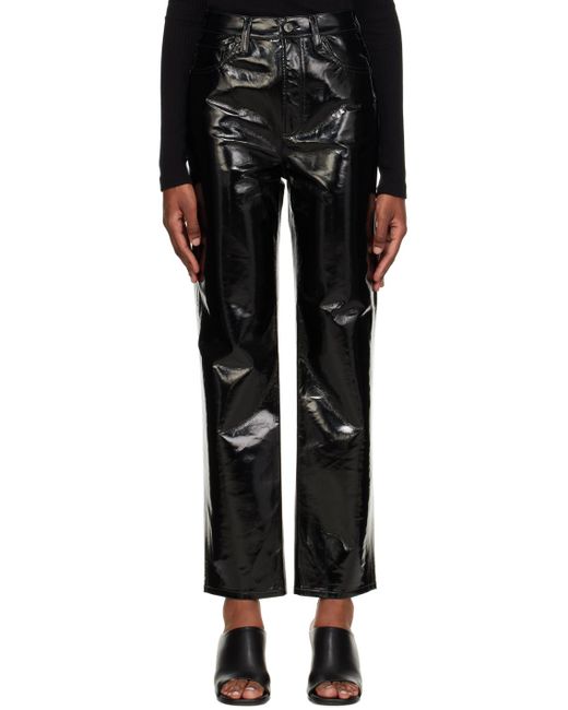 Agolde Black 90's Pinch Waist Leather Pants
