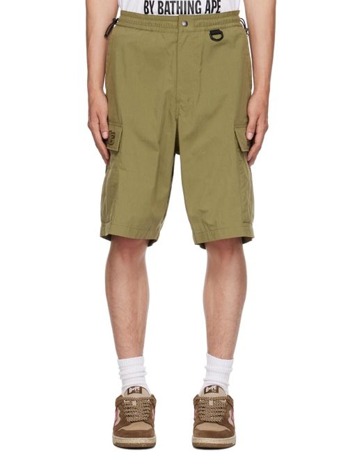 A Bathing Ape Green Wide Cargo Shorts for men