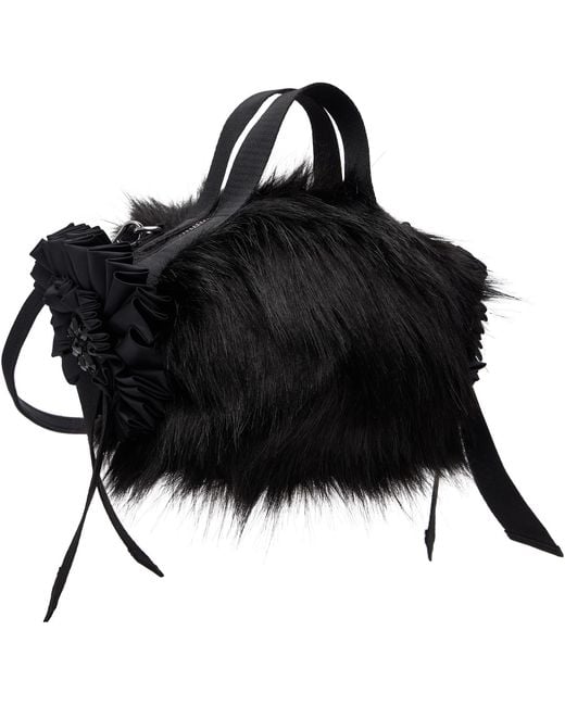 Simone Rocha Black Mini Faux Fur Double Ribbon Rosette Bag for men